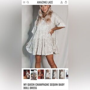 Amazing Lace Sequin Baby Doll Dress in Champagne